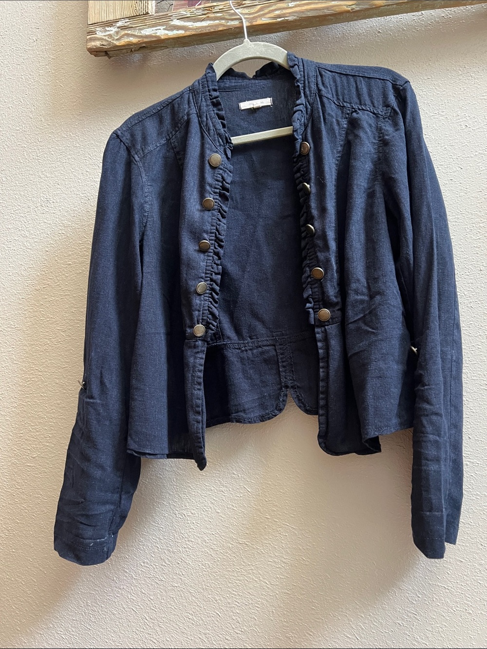 Maurices Navy Ruffle-Trim Military-Style Jacket